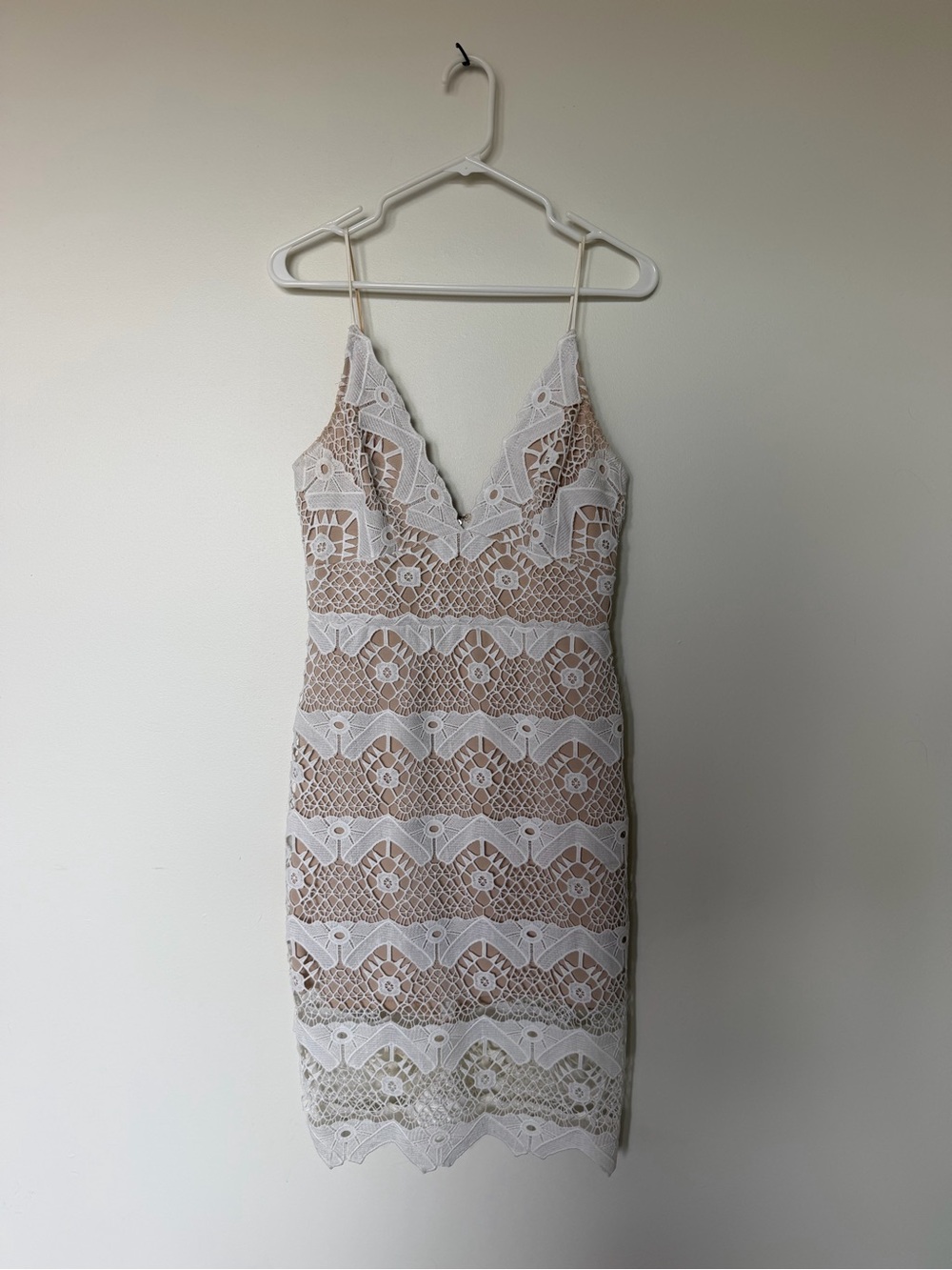 Lulu's White Lace Midi Dress with Nude Lining